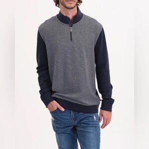 Magaschoni Men’s XL Navy Blue Color Block Long Sleeve Textured Pullover